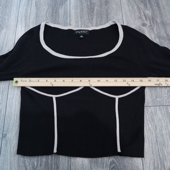 Say What Womens Cropped Top Knit Boat Neck Long Sleeve Black Shirt L - Picture 9 of 12